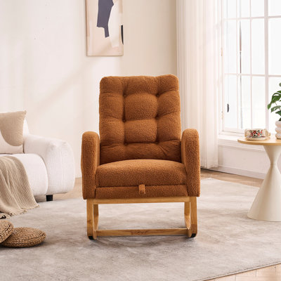 Chaise berçante d'appoint caramel avec repose-pieds et pieds en bois d'hévéa à haut dossier
