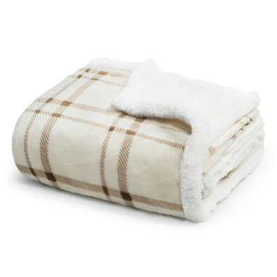 Americanflat 60X80 Oversized Tattersall Fleece Throw Blanket - Reversible Sherpa Backing - Ultra Soft Plush Comfort - Cozy Warmth For Couch Or Bed - Cream