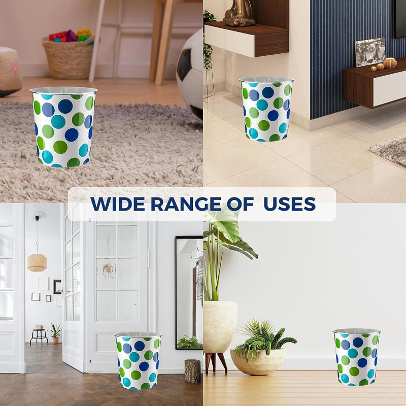 Oeds 7.7L Waste Bin Plastic Waste Paper Basket Bin Pack Of 2 Round Waste Basket Trash Can(Blue dot)