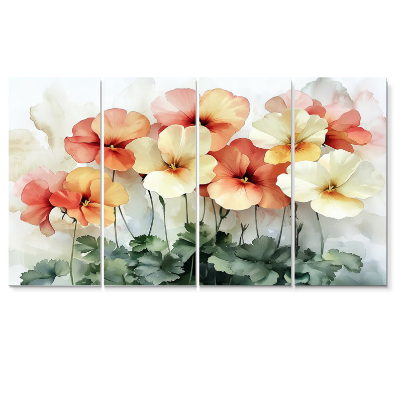 Fleurs vibrantes de géraniums - Art mural géraniums - Art mural traditionnel, 4, H 28 po x l 48 po