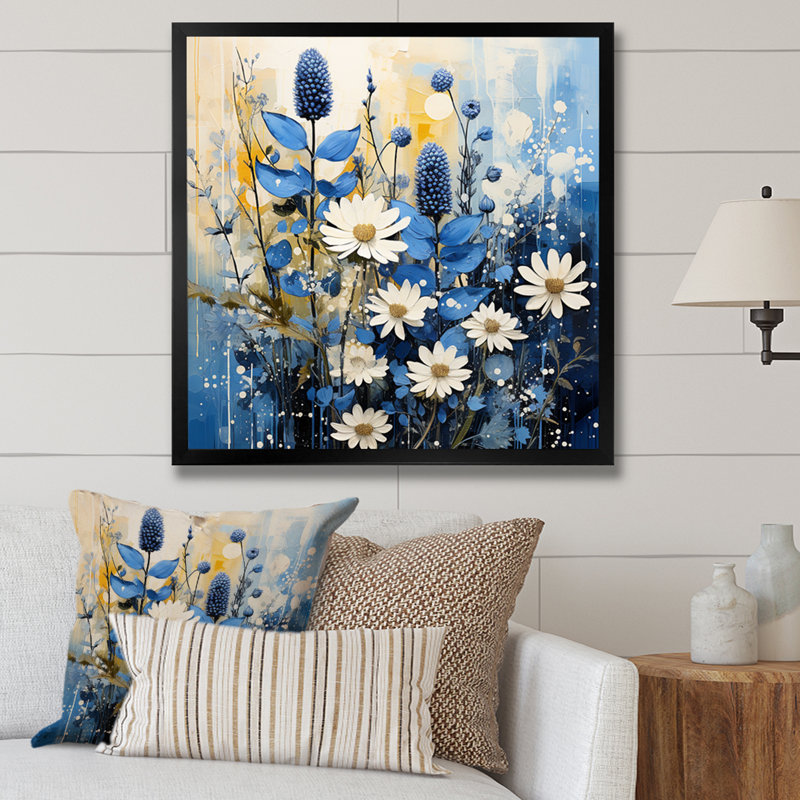 «Blue Bonnets White Flowers I», reproduction sur toile, H 30 po x l 30 po x P 1 po, Noir
