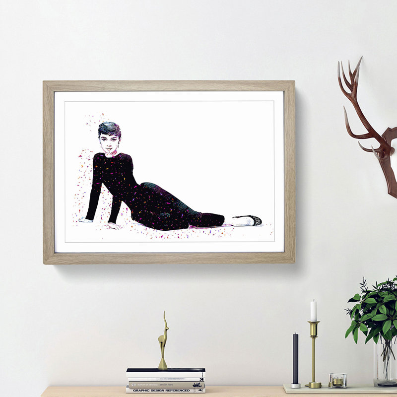 Audrey Hepburn in Abstract - Framed Print, Oak Framed, 48cm H x 65cm W x 2cm D