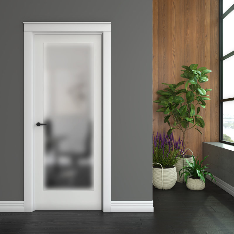 32'' x 80'' White Primed Solid Wood Frosted Glass Interior Door