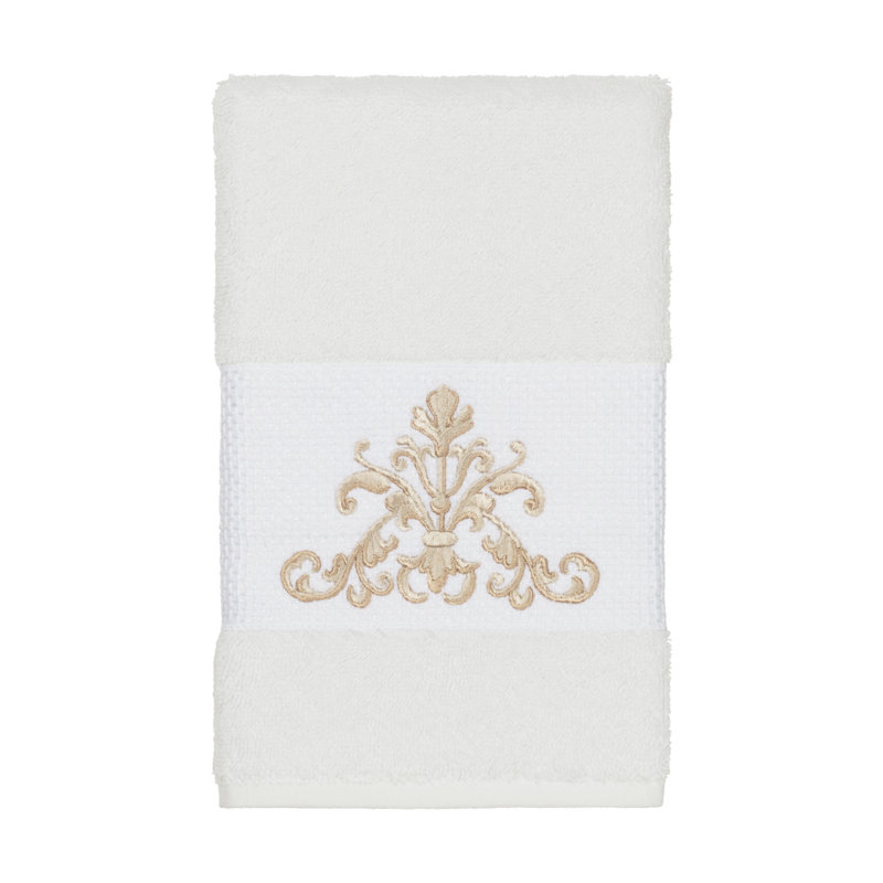 Débarbouillette en coton turc à ornements, Blanc