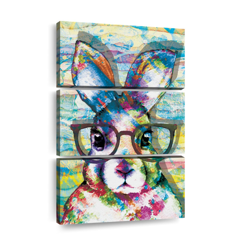 «Nerd Rabbit Paint Splash», ensemble de 3 reproductions sur toiles par PaintboxJenny, H 50 po x l 32 po x P 1,25 po