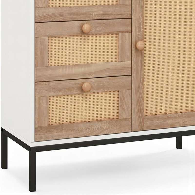 Buffet en rotin avec 3 tiroirs et 1 armoire d'appoint 1 porte