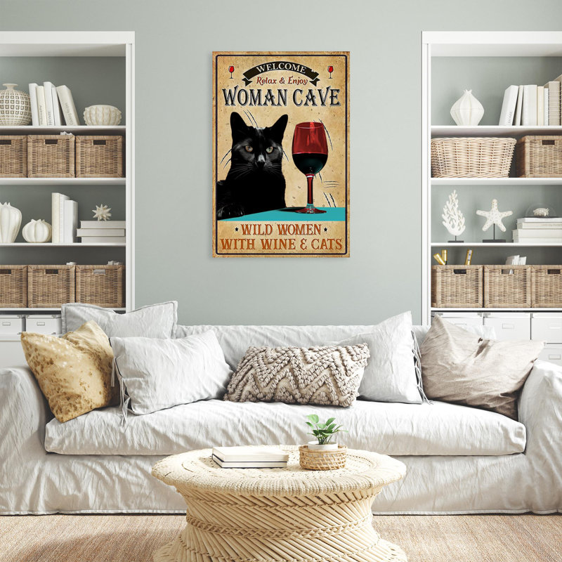 Marjanne, femmes sauvages avec vin et chats, H 36 po x l 24 po x P 1,25 po