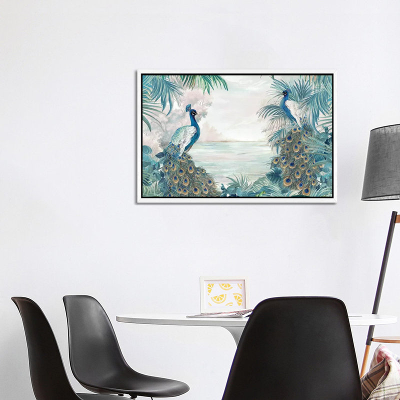 Indian Peafowls - Print on Canvas, 101.6 cm H x 66.04 cm W, White Framed