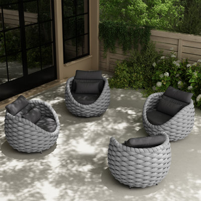 Wicker Outdoor Patio Chair with Cushions and Accent Pillow (Set of 4)