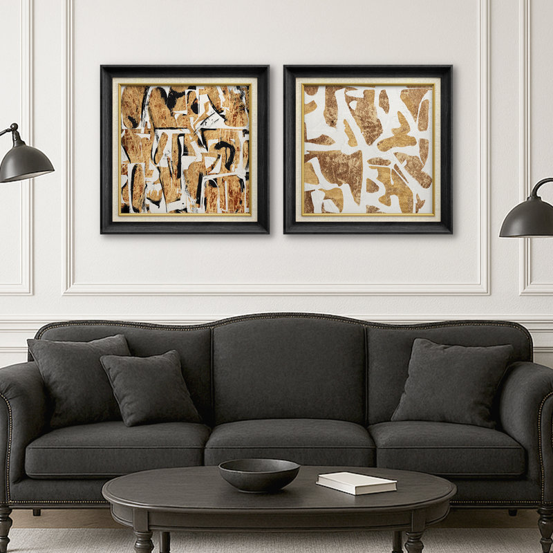 «Yellow Yellow Brown Shapes Abstract Artwork», reproduction d'art sur toile encadrée, H 26 po x l 26 po, Black Gallery Frame