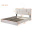 Grand lit plateforme tapissier avec système de rangement hydraulique, sans sommier tapissier, beige
