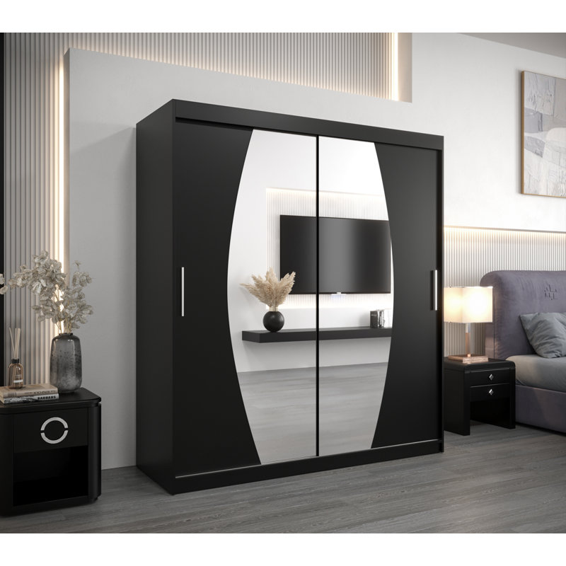 Daucourt 3 Door Sliding Wardrobe, 200cm H x 180cm W x 62cm D, Black Matt
