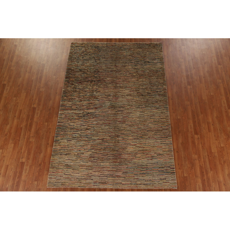 Tapis unique en laine noué à la main 6 pi 5 po x 9 pi 8 po nouvel âge en bleu / noir / gris