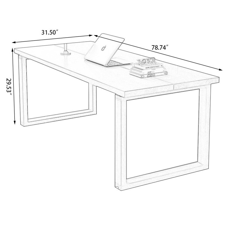 Brown Rectangular Solid Wood desk, 29.53" H x 78.74" W x 31.5" D