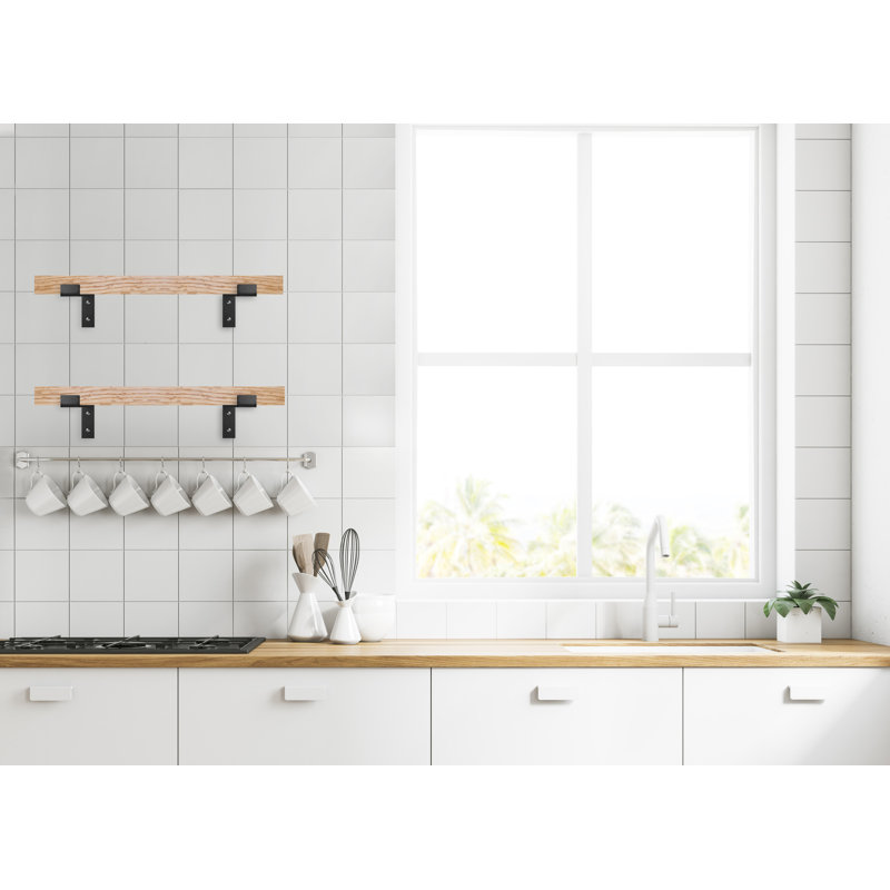 Teeanna 2 Piece Oak Bracket Shelf, Natural, 2"H x 19"W x 4.5"D