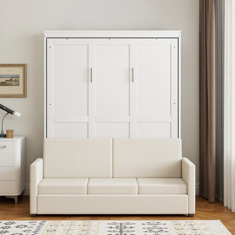 Lit escamotable avec canapé-lit escamotable Murphy, Lit double, Blanc