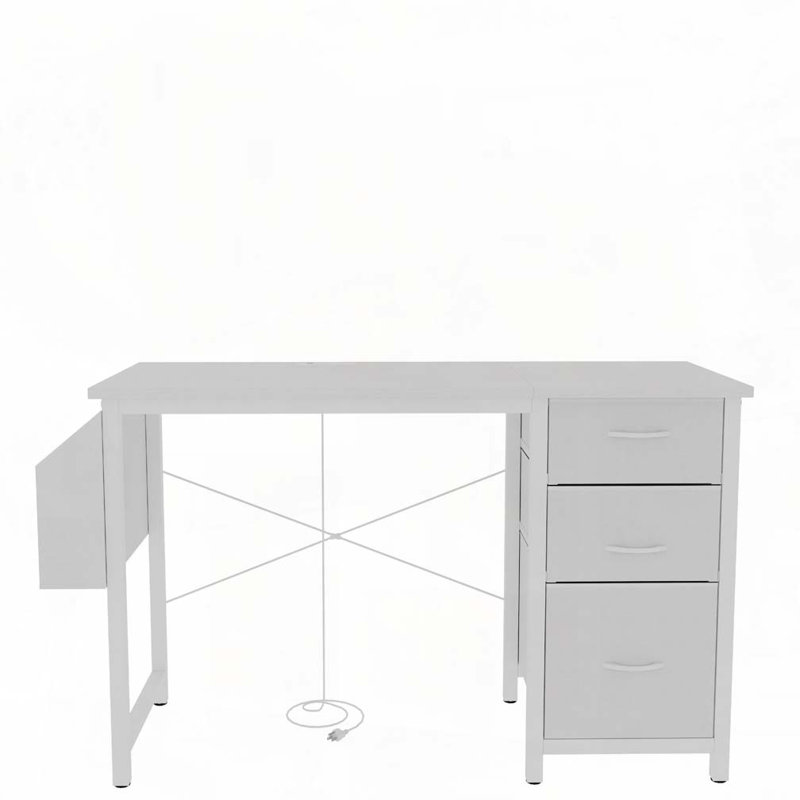 Office Desk with Power outlet,2 Monitor Stands,2 Drawers,Side Pocket, White