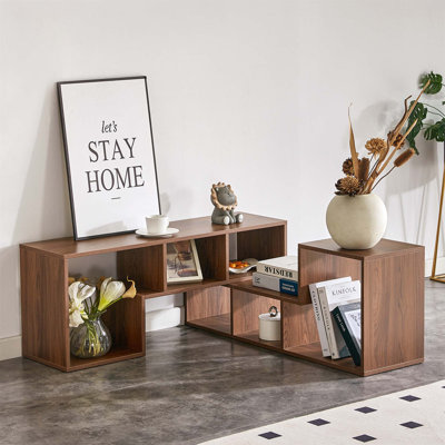 Meuble télé polyvalent en forme de L 2 pièces avec longueur réglable et rangement ouvert, parfait pour la vie moderne et les centres de divertissement