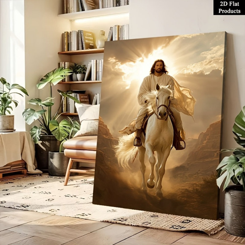Art mural Topbout «Jesus on White Horse», 12 * 8 pouces (30 * 20 * 2cm)