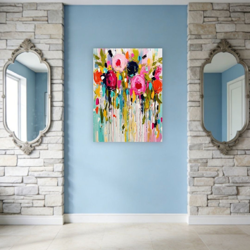 «Paint Drip Roses», art mural non encadré, L 36 po x l 24 po