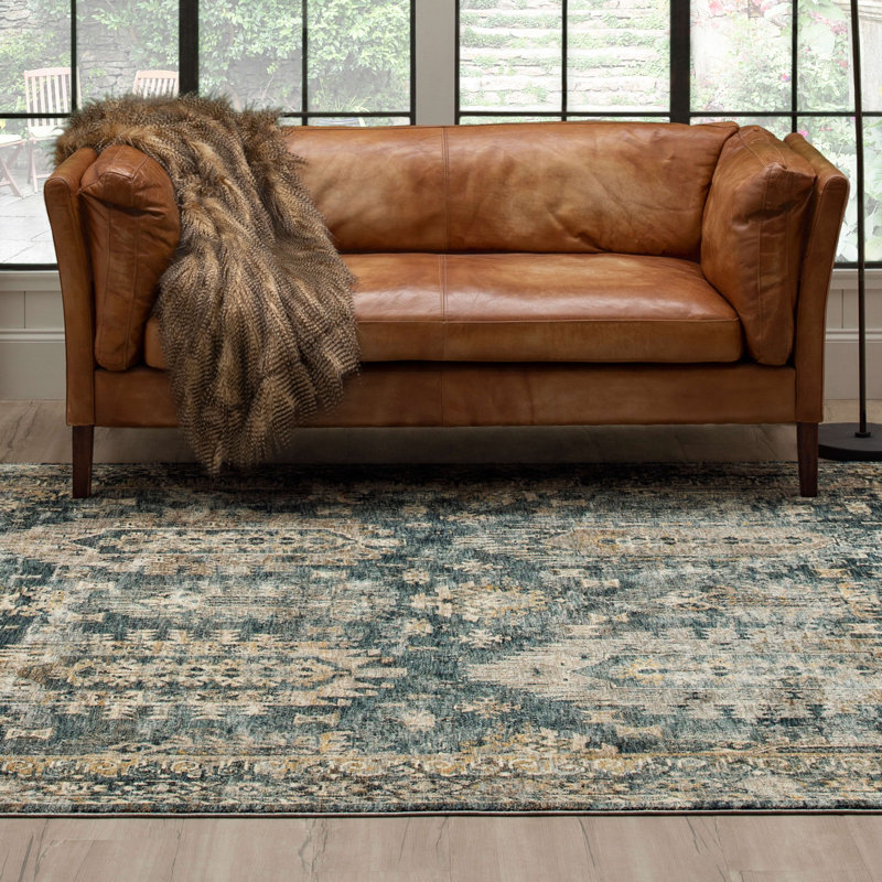 Blue Rectangular Stain-Resistant Synthetic Area Rug