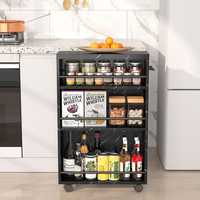 Slim Storage Cart, Black Faux Marble