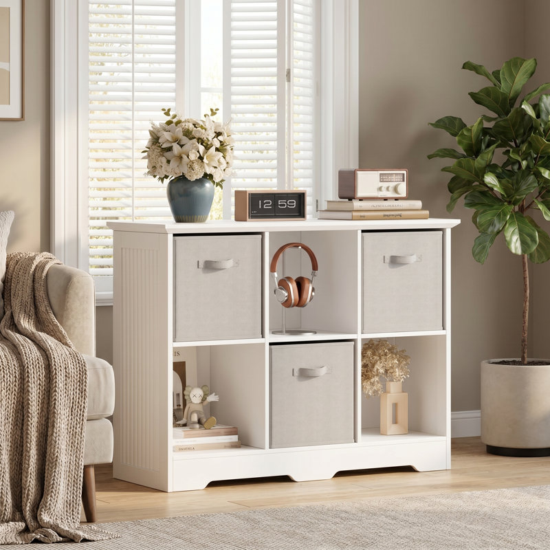 Bibliothèque à 6 cubes avec 3 bacs de rangement - l 37 po, Blanc