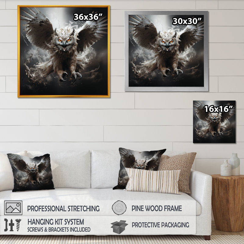 Portrait de hibou II - art mural hibou, H 16 po x l 16 po x P 1 po, Cadre doré simple