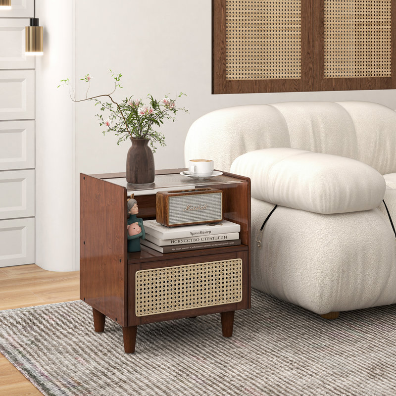 Alaster 43cm W Wicker / Rattan Bedside Table