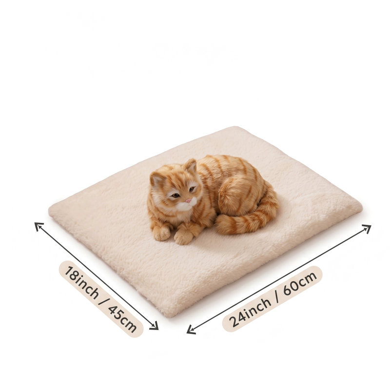 Lit pour chat auto-chauffant, coussin chauffant avec surface en flanelle extra douce, tapis thermique épais amovible et lavable avec fond antidérapant, ivoire, 24 po x 18 po