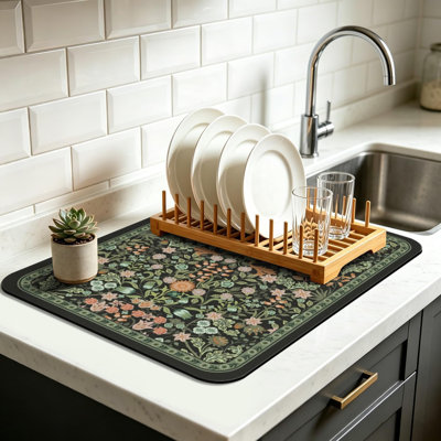Tapis de vaisselle Vintage Floral 16 x 24 po, tapis de cuisine pour tapis de cuisine très grand et absorbant