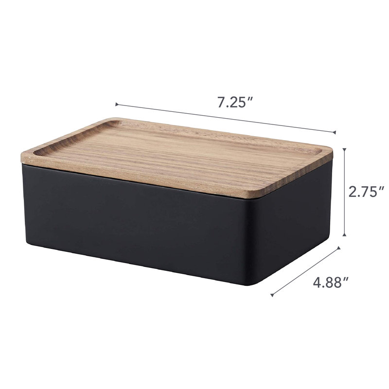 Yamazaki Home Accessory Box, Polystone, Lid, Walnut