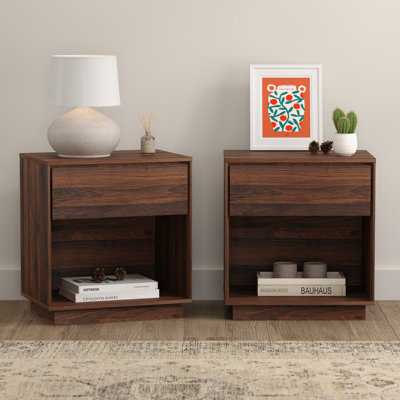 Table de chevet, table d'appoint en bois avec rangement et tablette ouverte