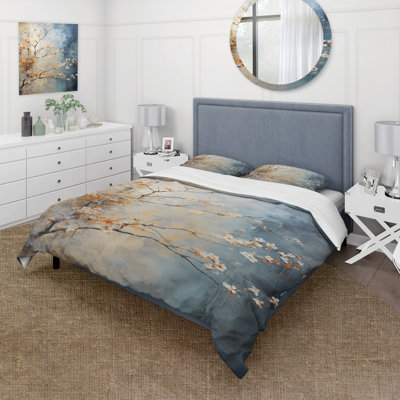Tree Maple Comforter Set 4 Pcs - Orange Teal Maple Tree Glowing Embers With Shams And Throw Pillows