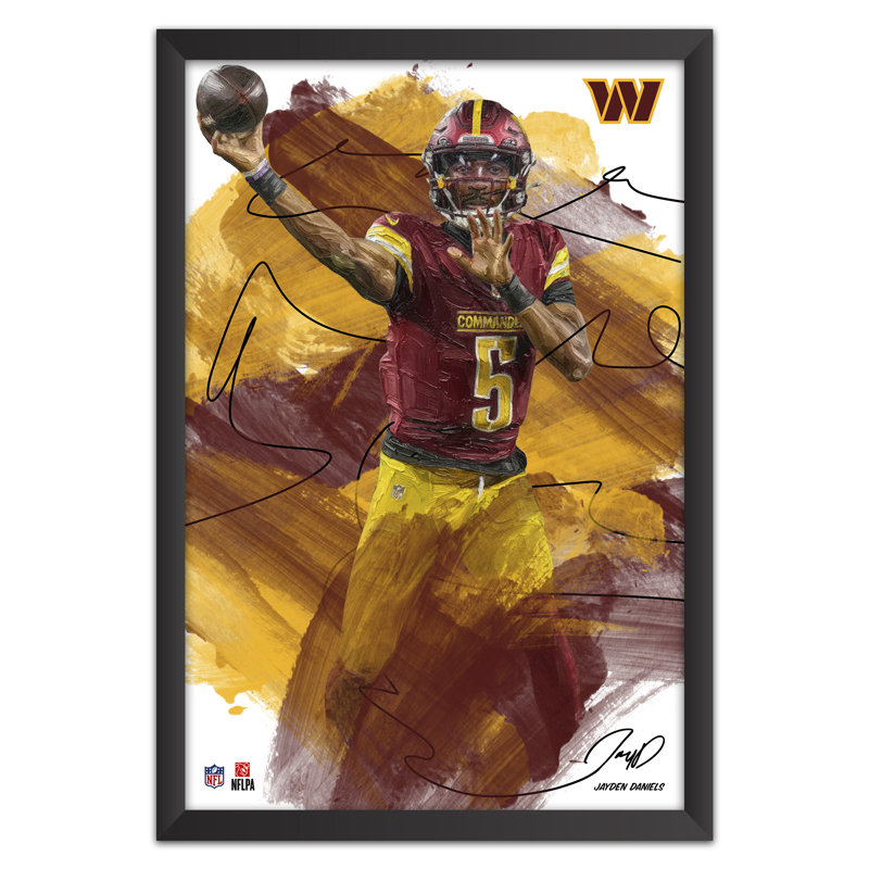 Tableau encadré de Jayden Daniels (NFL Washington), style coup de pinceau | 35,5 x 51 cm, Washington, Jayden Daniels