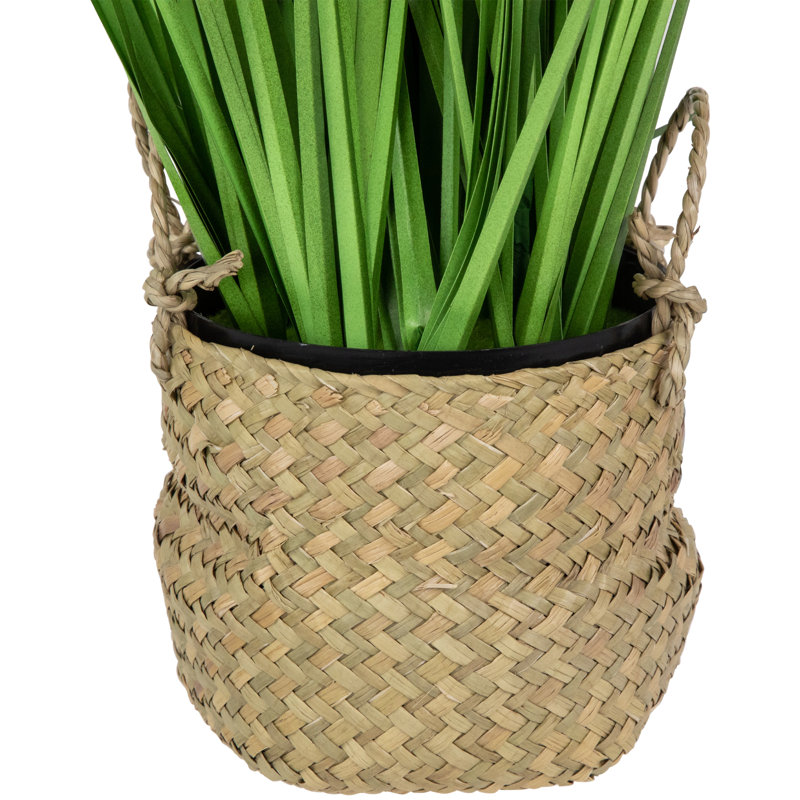 25" Green Artificial Onion Grass in Woven Basket