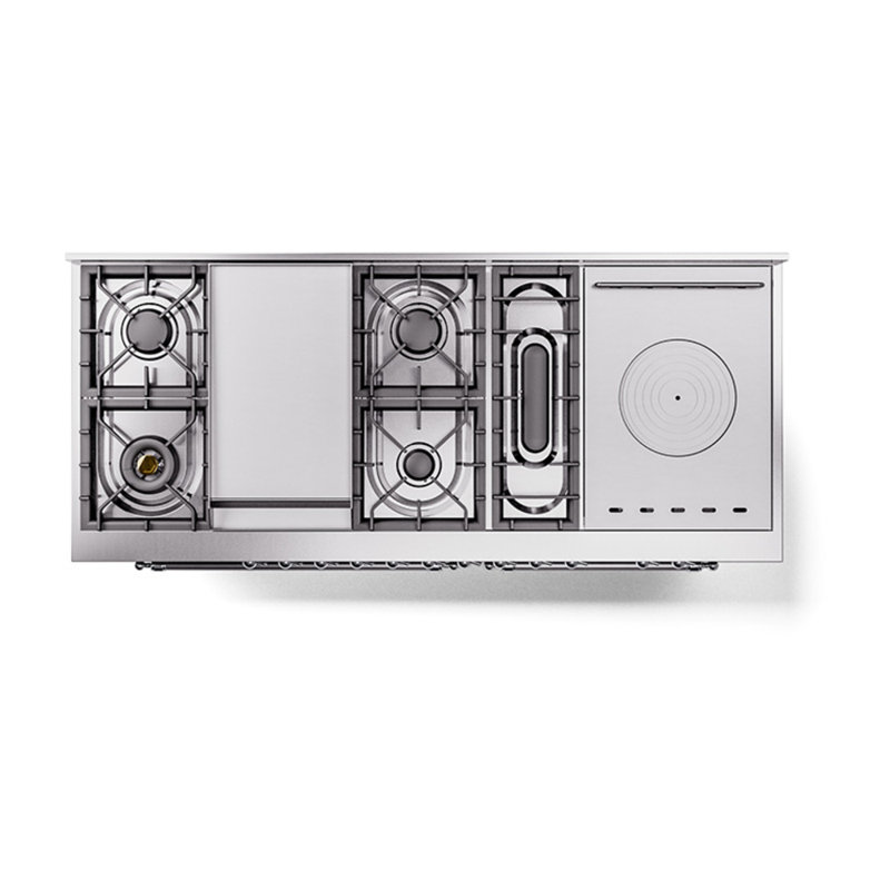 ILVE Nostalgie II Noblesse 60 in Dual Fuel Range 7 Burner, Griddle, Frenchtop, Glossy Black/Chrome, Natural Gas
