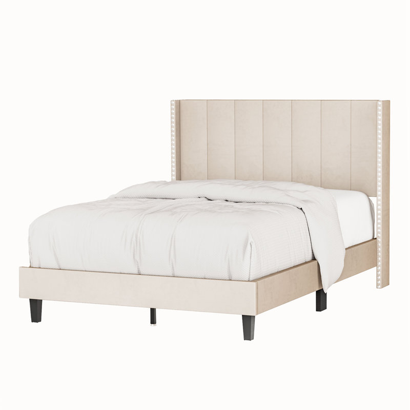 Janaila Tufted Upholstered Platform Bed, Beige, Full XL