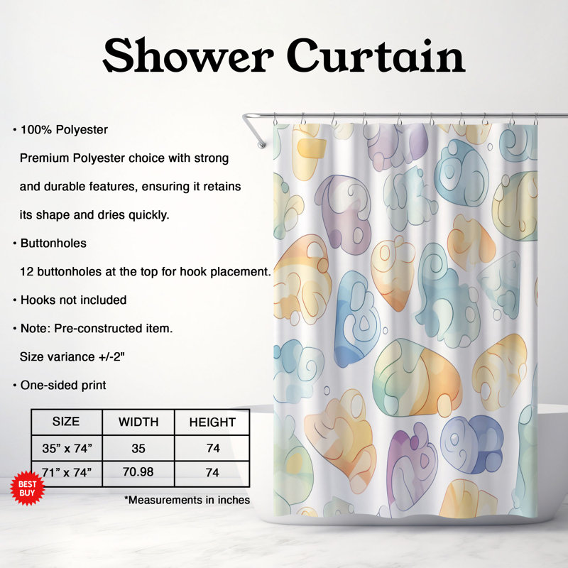 Doux couleurs - Rideau de douche Premium, L 71 po x L 74 po