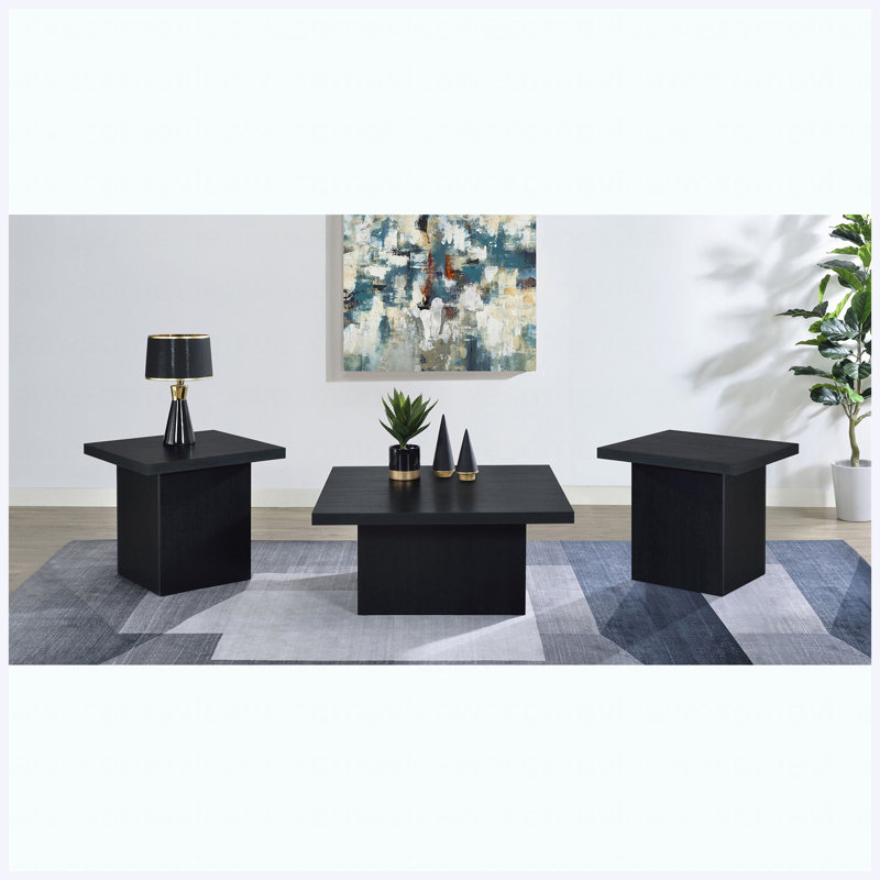 Modern Black 3-Piece Coffee Table Set, Sleek Complete Living Room Table Set, 16.25" H x 35.5" W x 35.5" D
