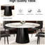 Table ronde 6-8 places avec pierre frittée et base en carbone noir stable 59,49 po en acier pour les convives