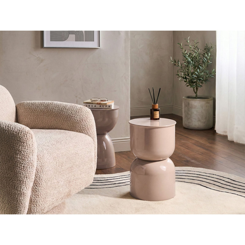 Drum End Table, Beige