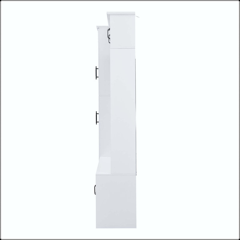79" Tall Modern Hall Tree with Shoe Storage & 6 Cabinets, White