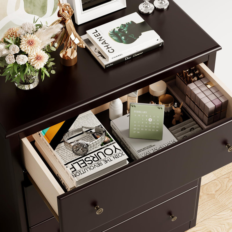 Commodes 4 tiroirs en bois, Brun foncé