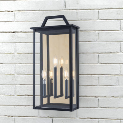 Sucdi 3 - Light 23''H Black Metal Glass Outdoor Wall Light with Dusk to Dawn