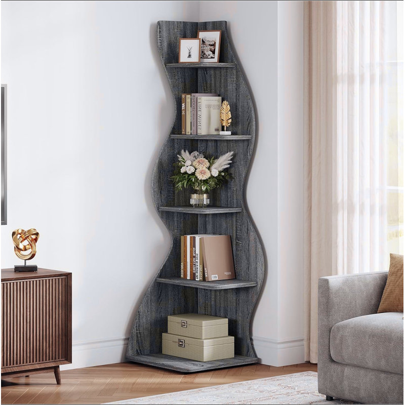 Étagère de coin à 5 niveaux 69,8 po et support à plante pour salon, Gris
