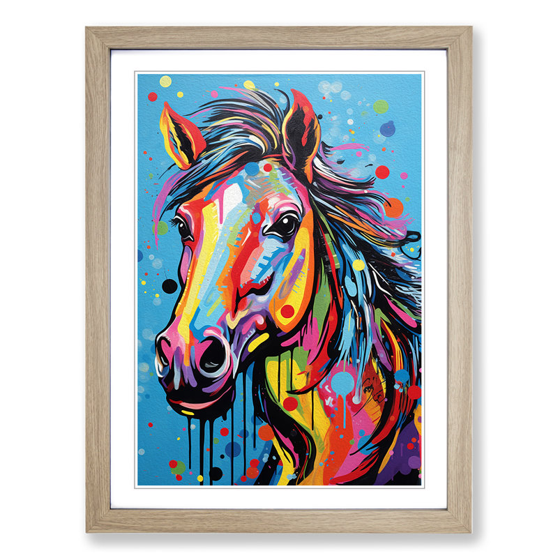 XYZ-FRM-V1223-5252 Pony Pop No.2 - Single Picture Frame Print on Wood, Oak, 64cm H x 46cm W x 2cm D