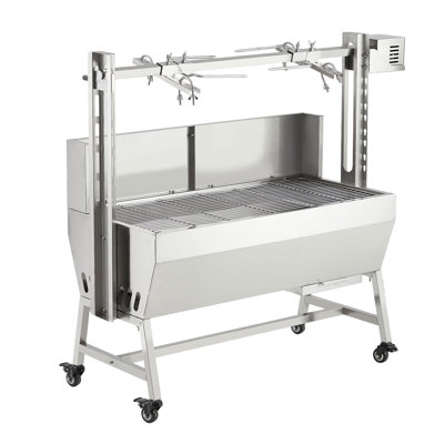 Rôtissoire pour barbecue robuste en acier inoxydable de 37 pouces, rôtissoire au charbon de bois avec pare-brise et déflecteur, moteur électrique à manivelle de 52 W avec charge de 132 lb pour rôtir le cochon, l'agneau et le poulet