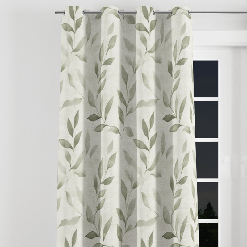 Floral Blackout Curtains - Modern Linen Sage Grommet Curtain - 1 Panel, 52" W x 95" L, Silver Grommets