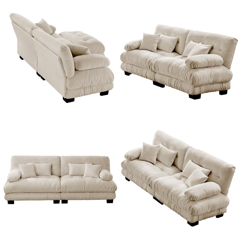 Causeuse rembourrée en chenille avec accoudoirs arrondis Nimbus Cloud Couch, H 35,4 po x l 94,4 po x P 36 po, 2, Café clair